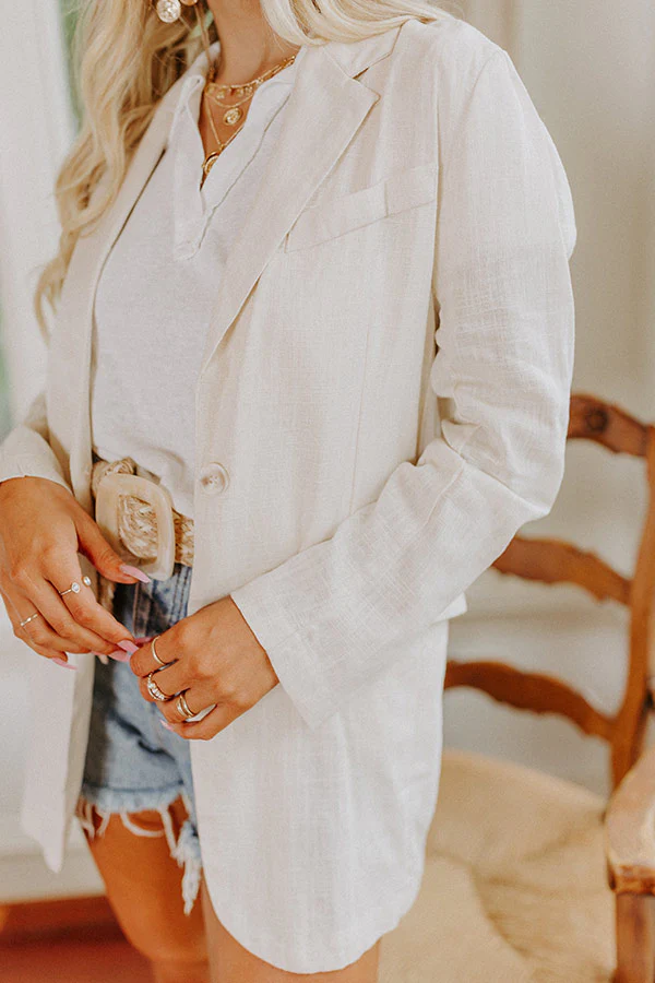 Round Trip Ticket Linen-Blend Blazer In Light Beige - Image 9