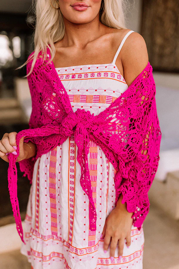 Sail The Day Away Front Tie Crochet Top in Hot Pink - Image 3