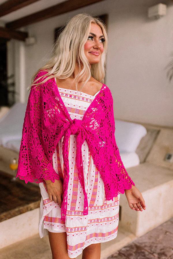 Sail The Day Away Front Tie Crochet Top in Hot Pink - Image 4