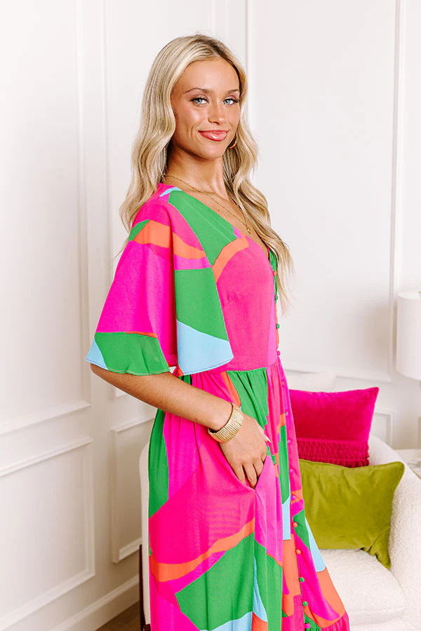Sailboat Soiree Color Block Maxi in Hot Pink - Image 2