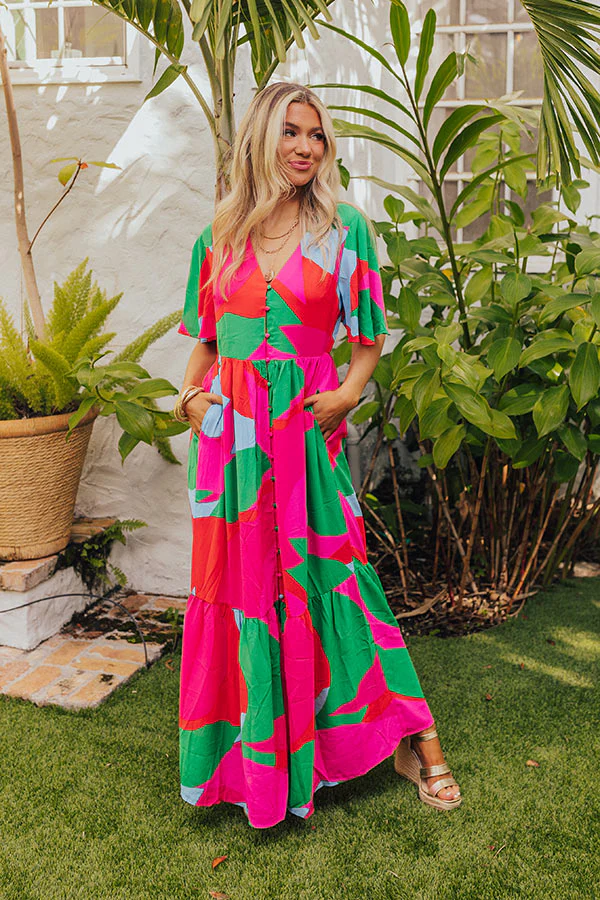 Sailboat Soiree Color Block Maxi in Hot Pink - Image 5