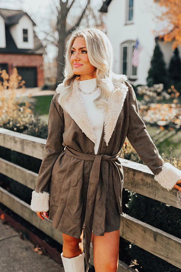 Salem Snuggles Faux Suede Coat In Martini Olive - Image 2