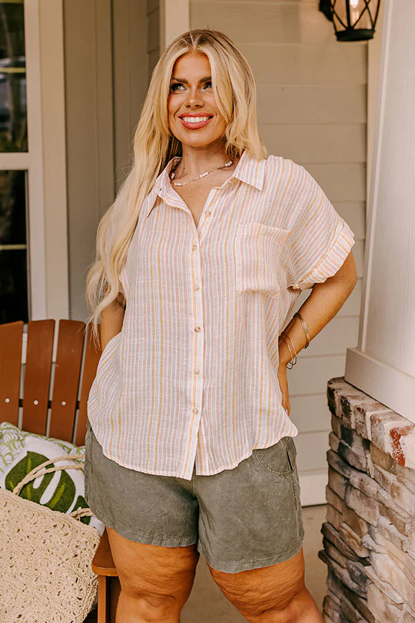20-36 Saltwater Taffy Button Up Top In Orange Curves