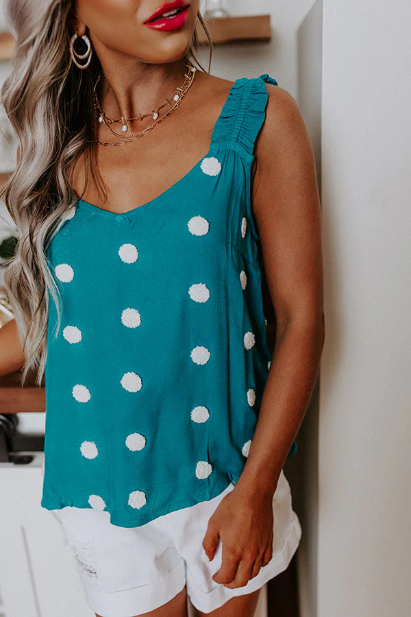 San Fran Frills Polka Dot Top In Teal - Image 6