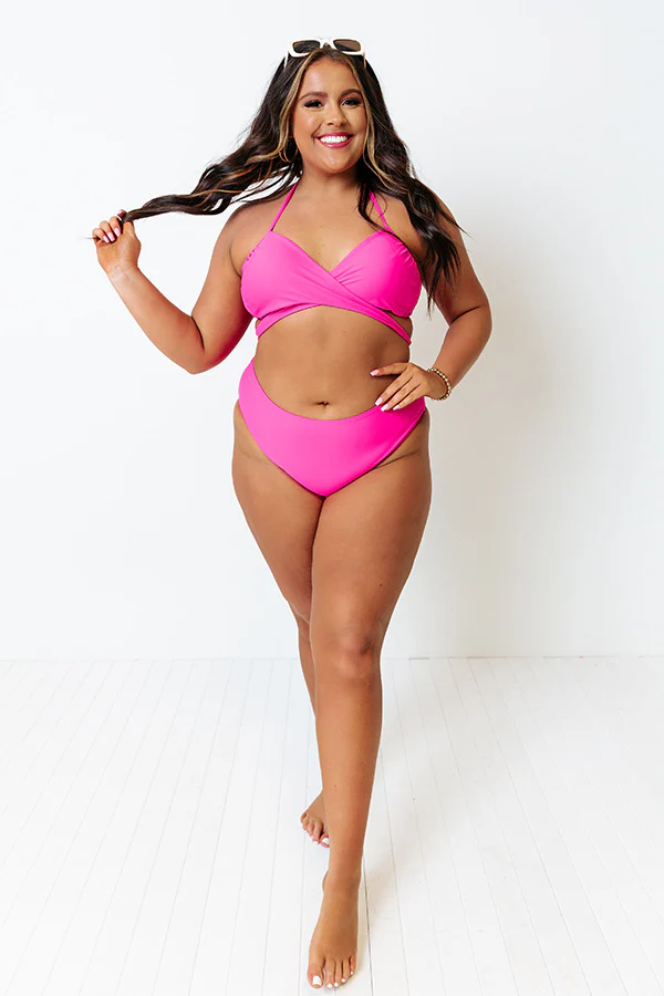 Sandy Seaside High Waist Bikini Bottom in Hot Pink Curves - Image 5