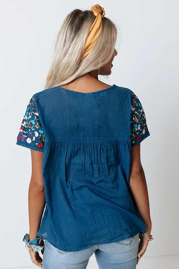 SanFran Sunshine Embroidered Top In Ocean Blue - Image 6