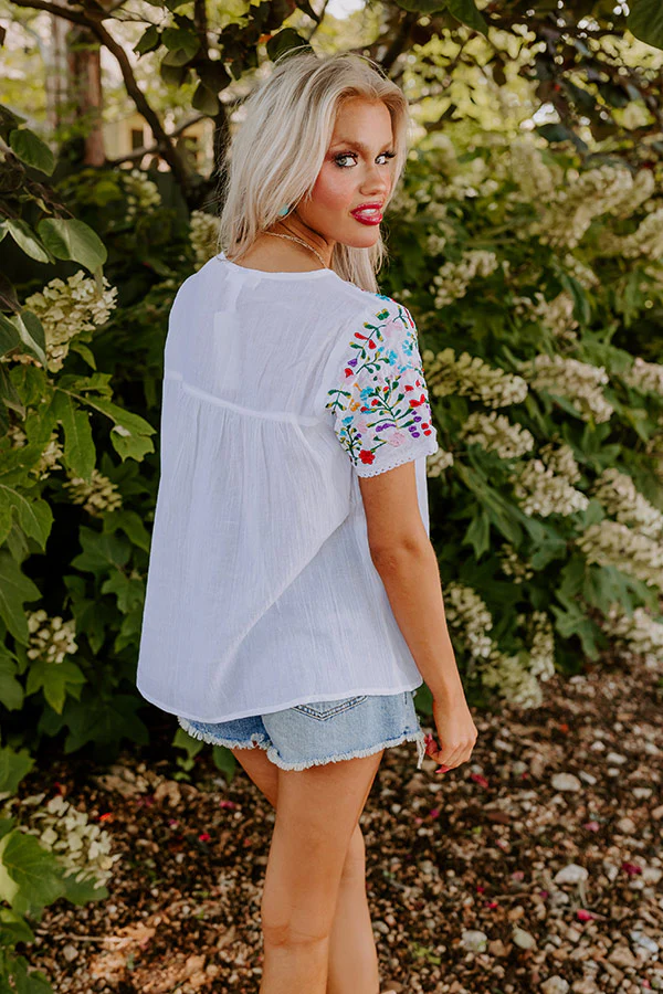 SanFran Sunshine Embroidered Top In White - Image 3