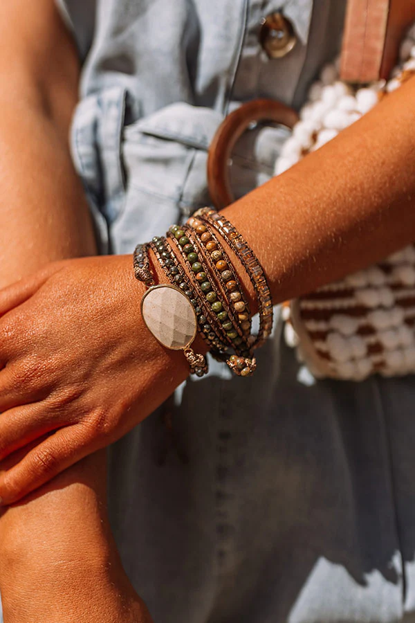 Sangria Cruise Semi Precious Wrap Bracelet In Olive - Image 2