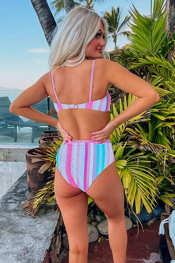 Santorini Seashells High Waist Stripe Bikini Bottom - Image 4