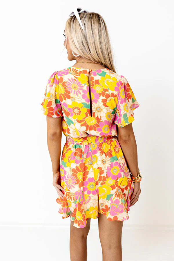 Sassy And Sweet Floral Romper in Tangerine - Image 3