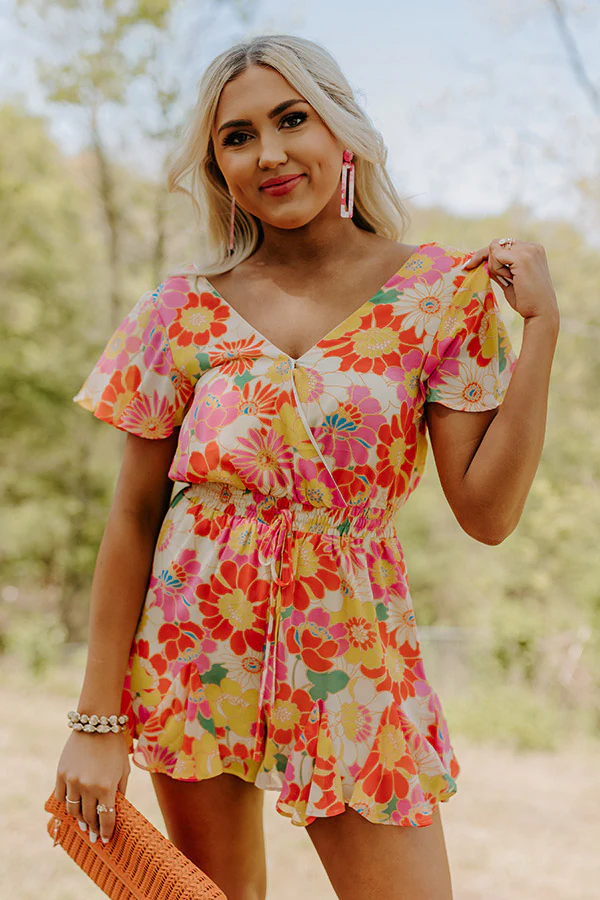 Sassy And Sweet Floral Romper in Tangerine - Image 5