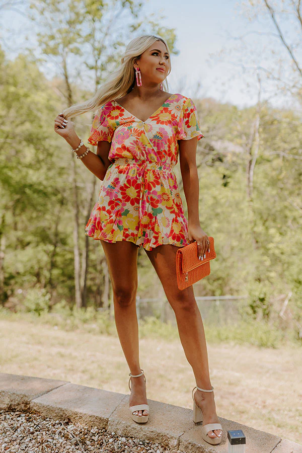Sassy And Sweet Floral Romper in Tangerine - Image 7