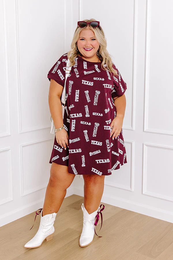School Spirit Sequin Embroidered Mini Dress in Texas Maroon Curves - Image 2