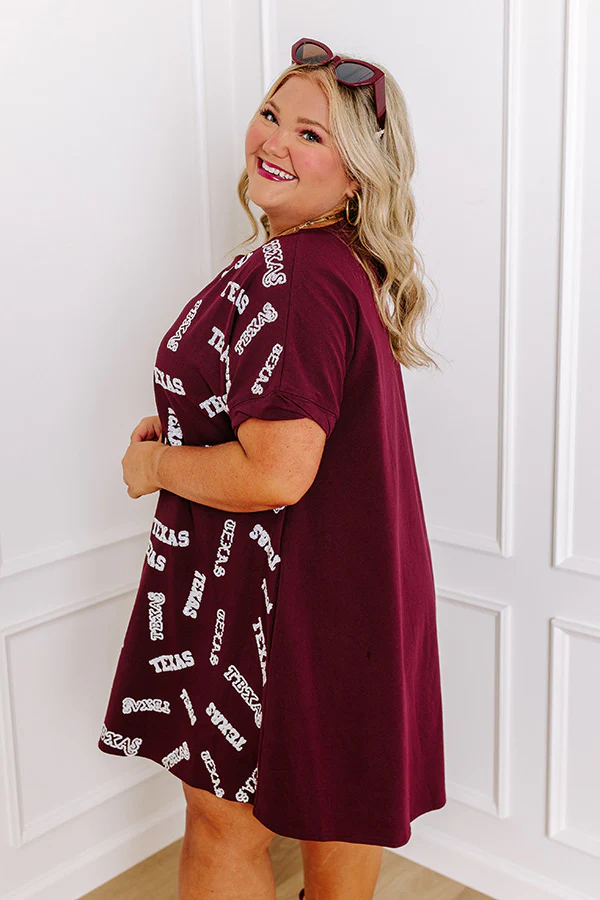 School Spirit Sequin Embroidered Mini Dress in Texas Maroon Curves - Image 3