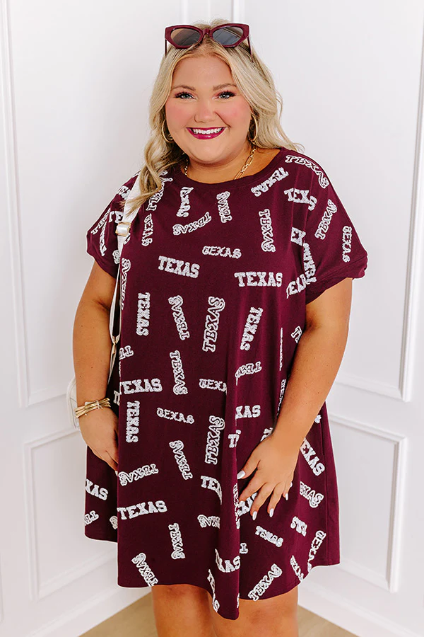 School Spirit Sequin Embroidered Mini Dress in Texas Maroon Curves - Image 5
