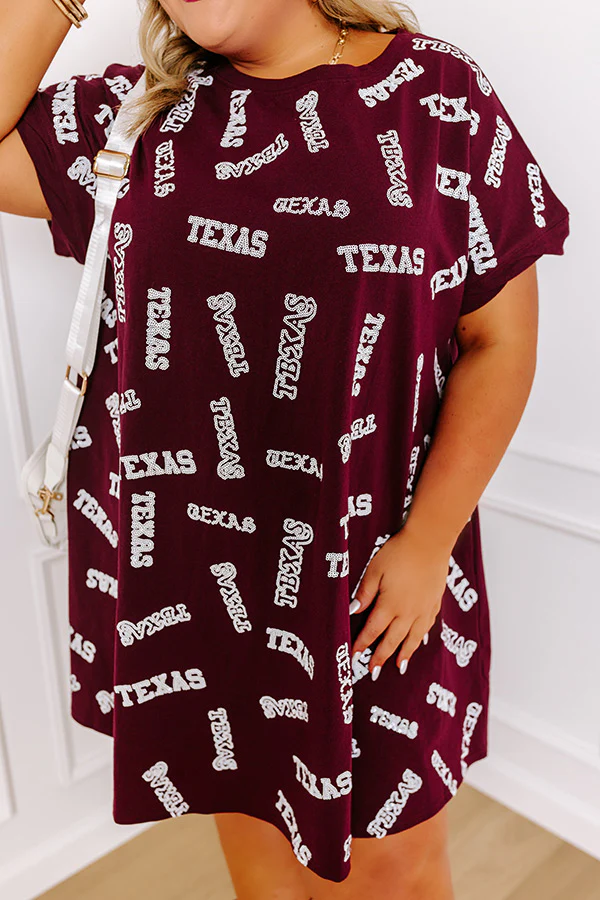 School Spirit Sequin Embroidered Mini Dress in Texas Maroon Curves - Image 6