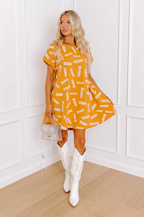 School Spirit Sequin Embroidered Mini Dress in Texas Rust - Image 3