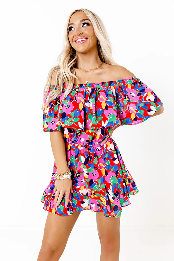 Seas The Moment Floral Romper In Red - Image 2