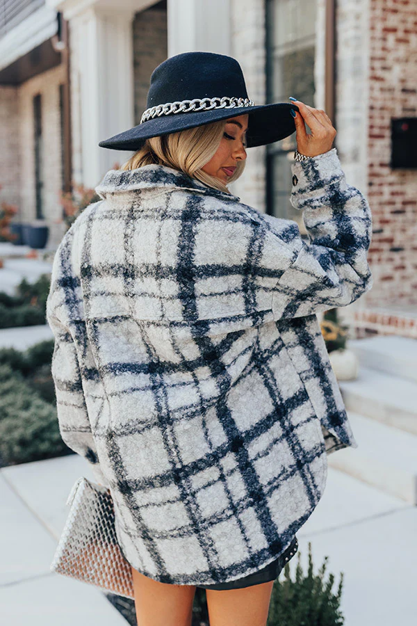 Seasonal Snuggles Plaid Sherpa Jacket in Grey - Image 8