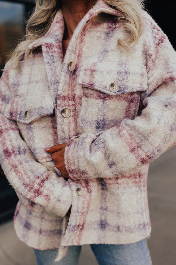 Seasonal Snuggles Plaid Sherpa Jacket in Ivory - Image 3