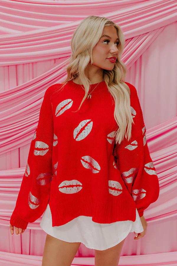 Sending Kisses Knit Sweater in Red - Image 3