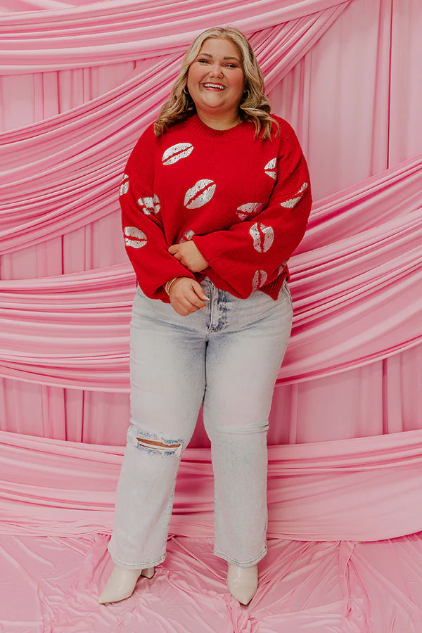 Sending Kisses Knit Sweater in Red Curves - Image 2