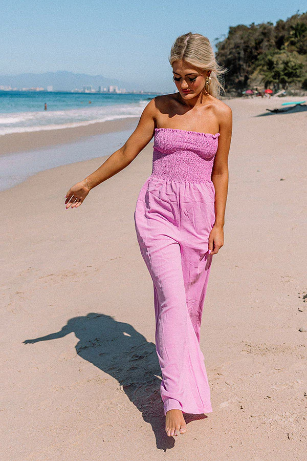Set To Jet Smocked Jumpsuit In Light Violet - Image 6