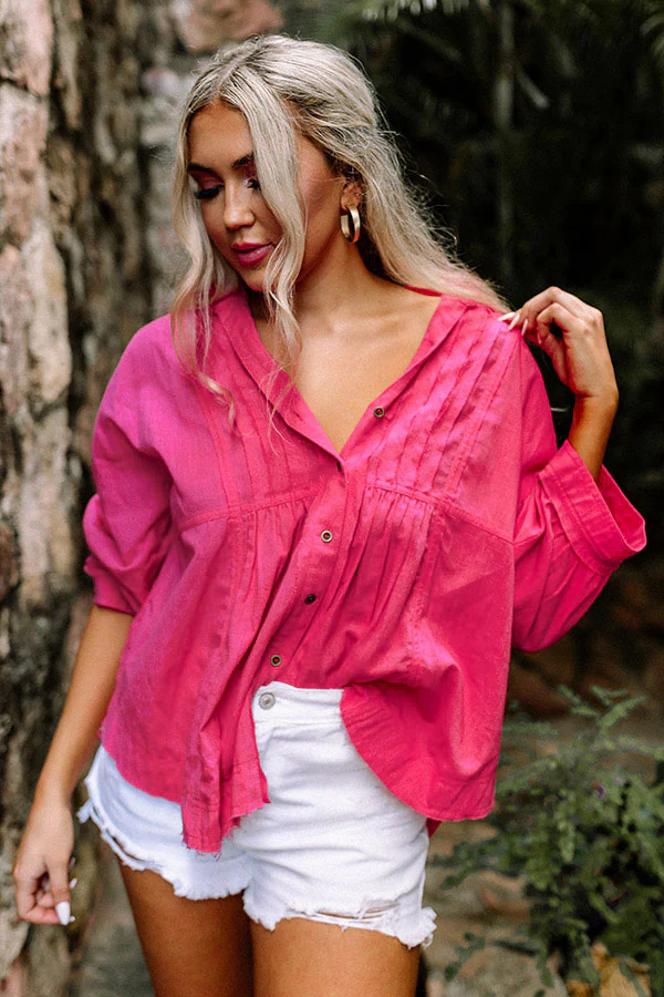 Seven Seas Button Up Top in Hot Pink - Image 6