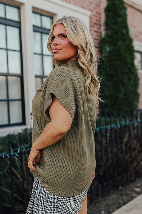 Sharp Witted Sweater Top In Olive Curves - Image 4