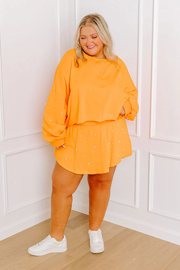 Sideline Chic High Waist Pearl Embellished Skort in Orange Curves - Image 4