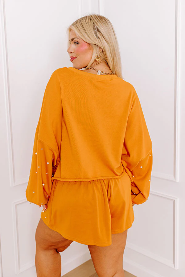 Sideline Chic Pearl Embellished Crop Sweatshirt in Rust Curves - Image 5