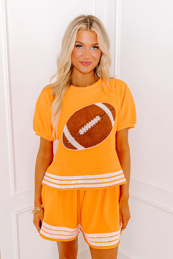 Sideline Social Embroidered Top in Orange - Image 5