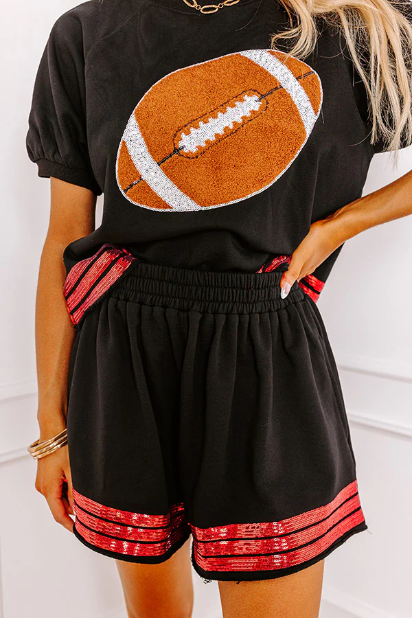 Sideline Social High Waist Sequin Shorts in Black - Image 2