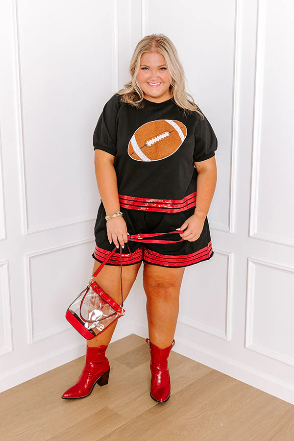 Sideline Social High Waist Sequin Shorts in Black Curves - Image 6