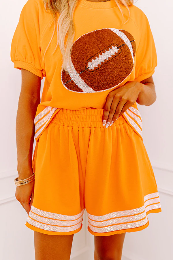 Sideline Social High Waist Sequin Shorts in Orange - Image 2