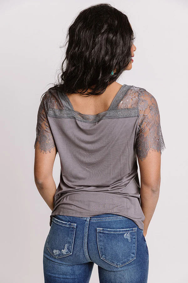 Sights On The Sea Lace Top In Charcoal - Image 5
