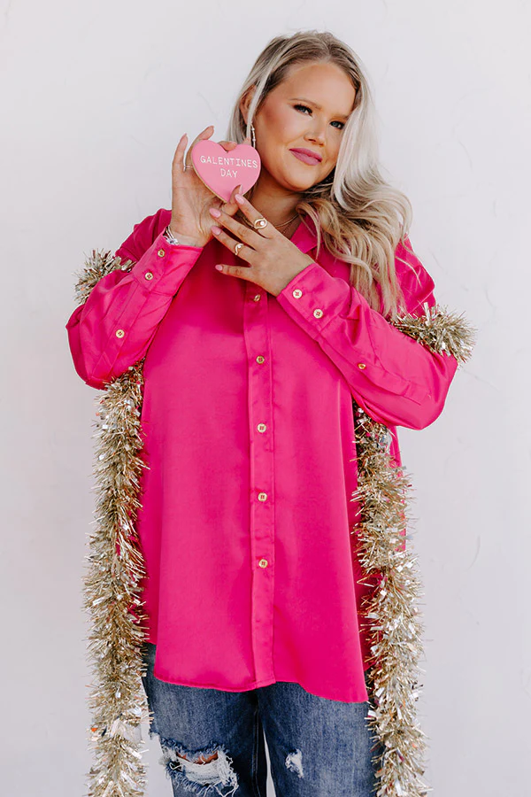 Simply Charmed Button Up Top In Hot Pink Curves - Image 8