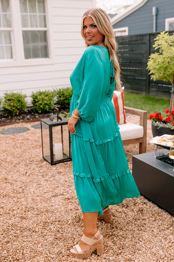 Sips of Chardonnay Satin Midi in Emerald Curves - Image 3