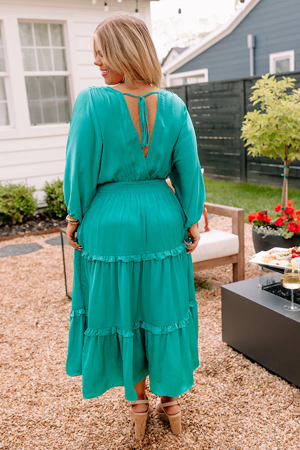 Sips of Chardonnay Satin Midi in Emerald Curves - Image 4
