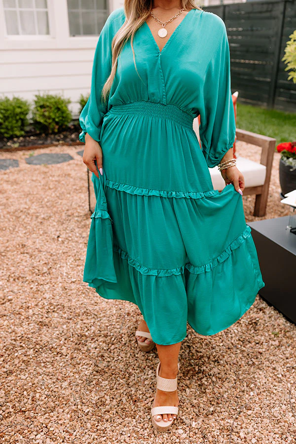 Sips of Chardonnay Satin Midi in Emerald Curves - Image 5