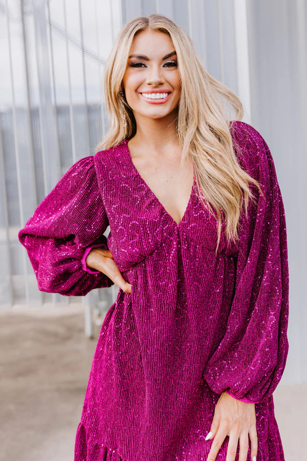 Sleek Sophistication Mini Dress In Dark Fuchsia - Image 2