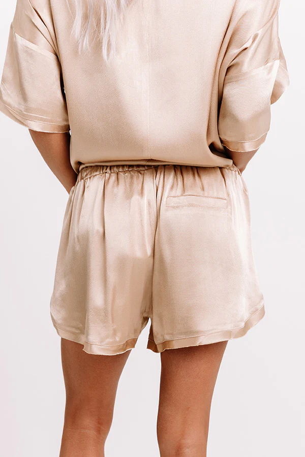 Slip Into Sweetness Satin Shorts in Beige - Image 5