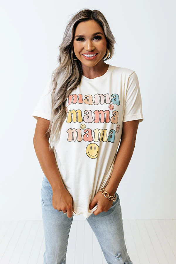 Smiley Mama Graphic Tee In Cream - Image 3
