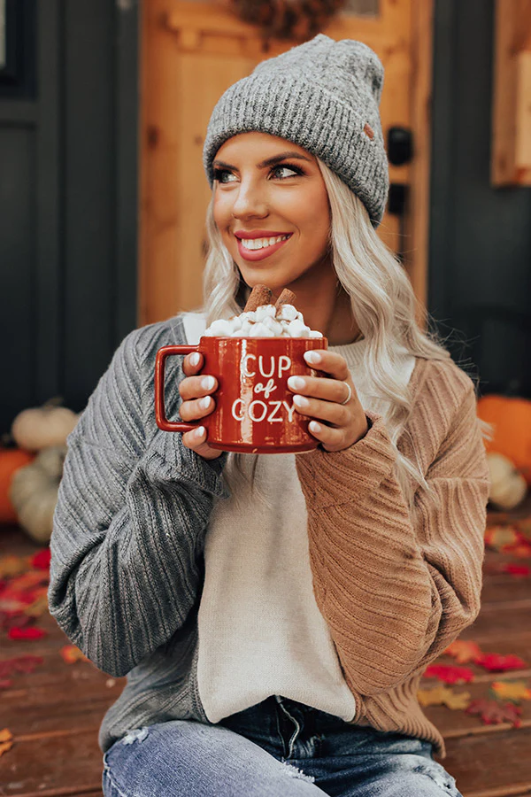 Snowfall Feels Cable Knit Beanie In Charcoal - Image 2