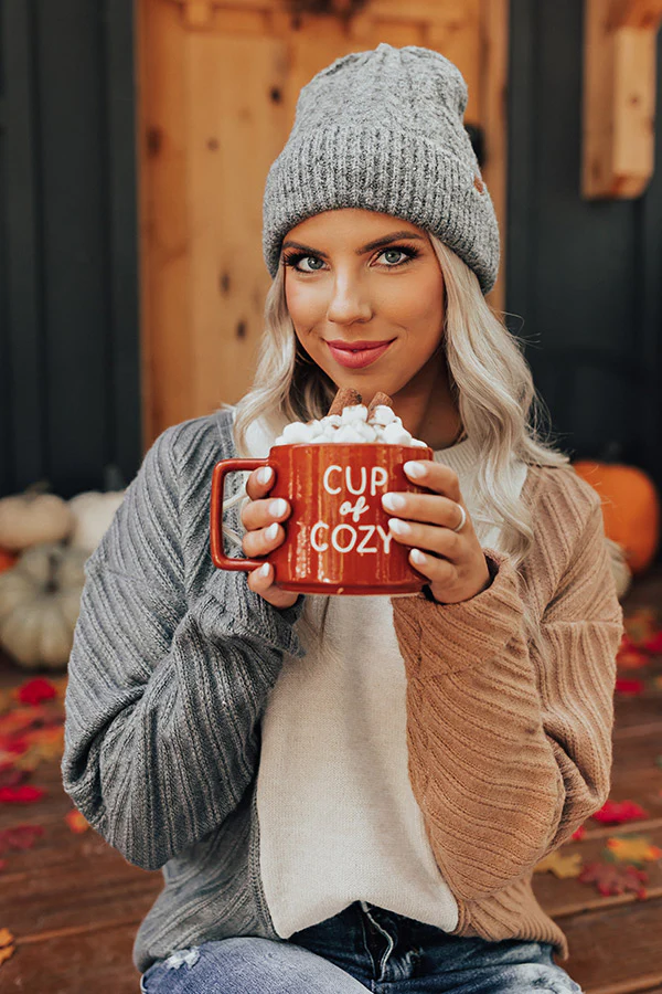Snowfall Feels Cable Knit Beanie In Charcoal - Image 3