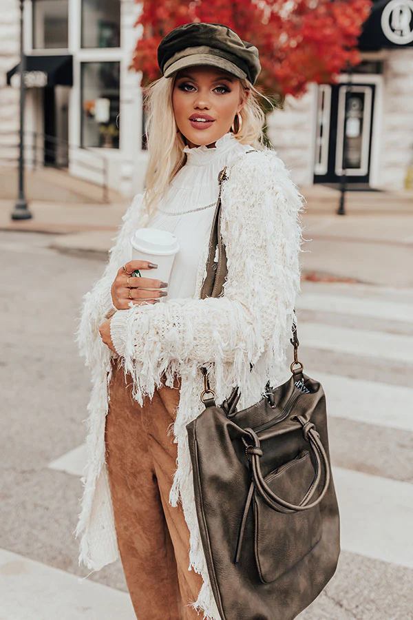 So French Fringe Cardigan in Ivory - Image 6