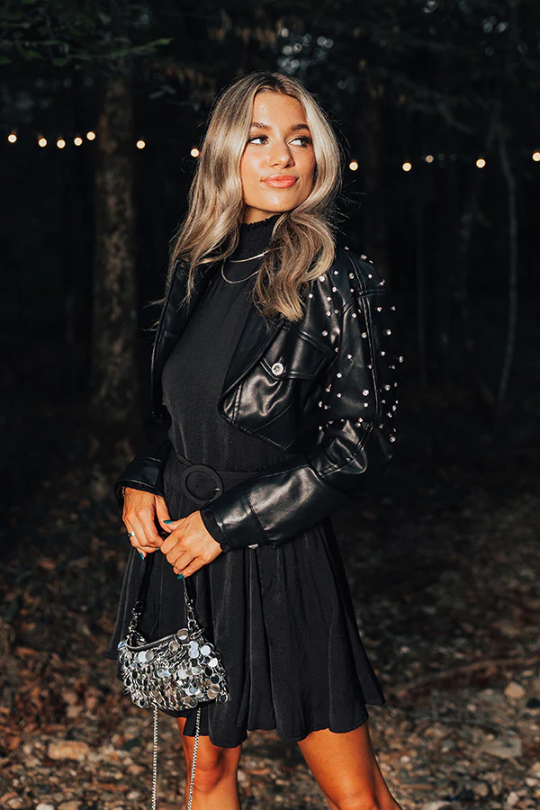 Social And Chic Embellished Faux Leather Jacket - Image 7