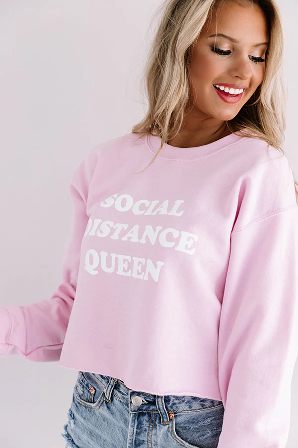 Social Distance Queen Crop Sweatshirt in Pink - Image 2