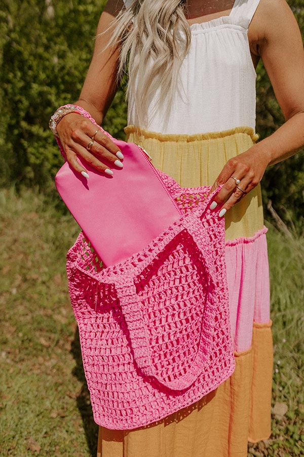 Somewhere In The Tropics Woven Tote In Hot Pink - Image 5