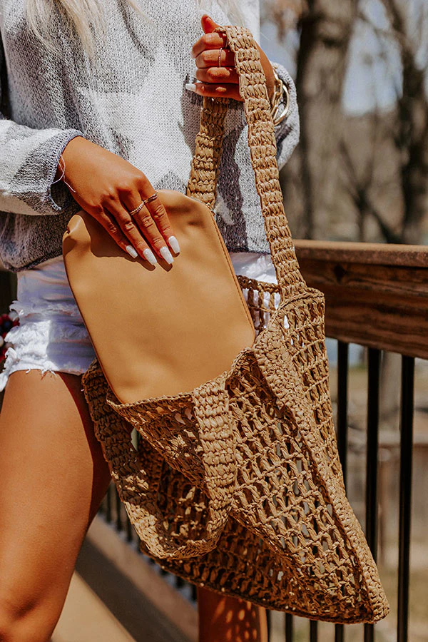 Somewhere In The Tropics Woven Tote In Khaki - Image 2